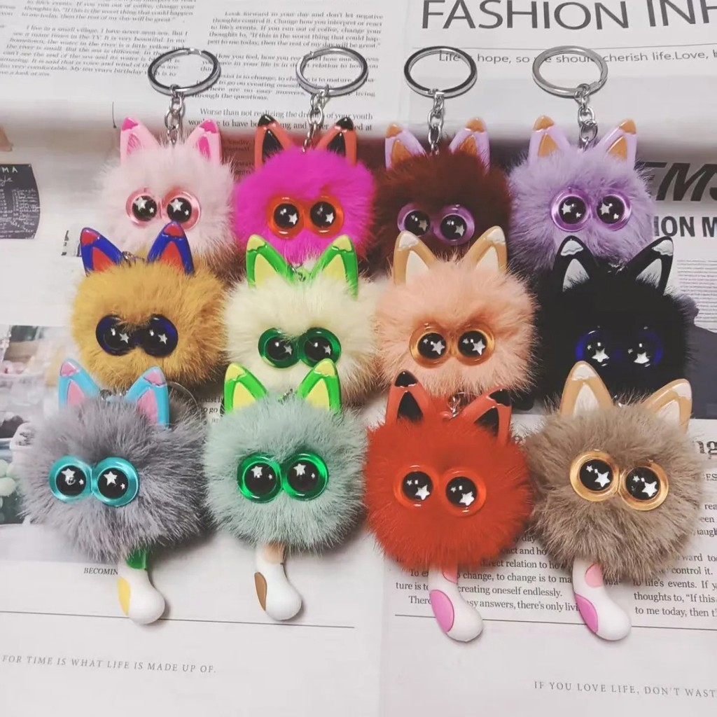 Yuma Gantungan Kunci Tas Pompom Kucing Bulu / Bag charm Lucu / Keychain Karakter Pompon Kucing Bulat