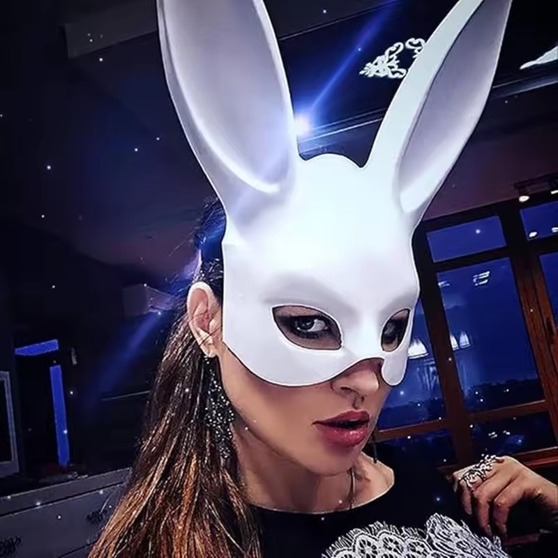 Black White Rabbit Mask Halloween Party Decoration Party Long Ears Rabbit Bunny Mask Costume Cosplay
