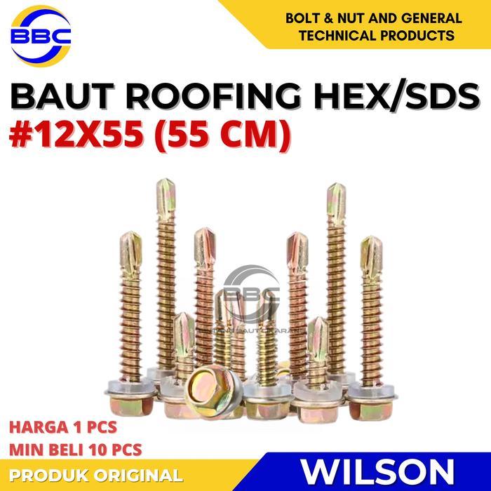 Sekrup Roofing SDS 12X55 Baut Roffing Baja Ringan HEX SDS