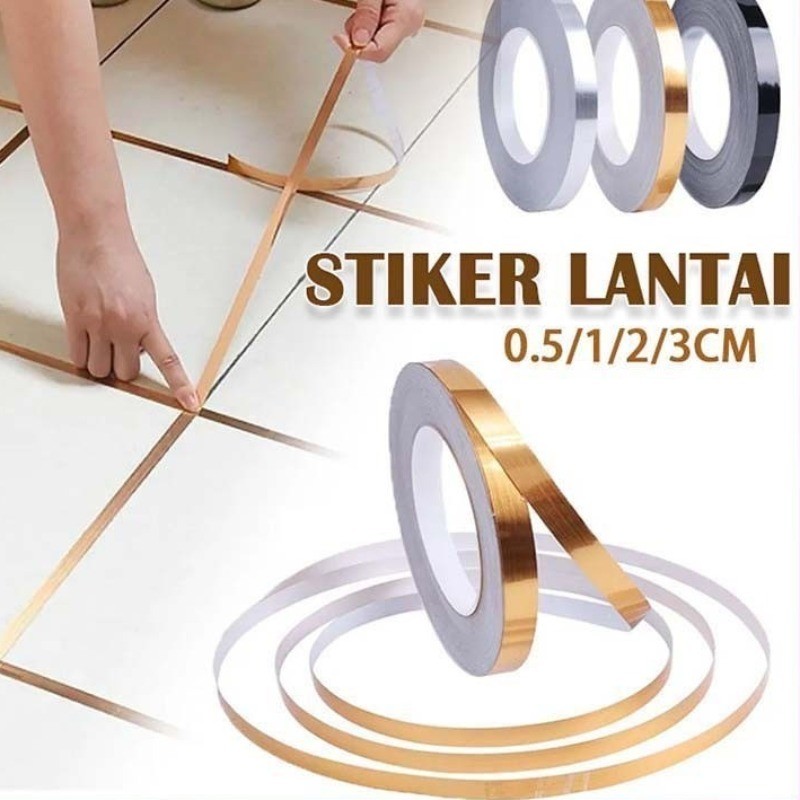 Stiker Lantai Keramik 50M | Anti Air Emas Perak | Stiker Pembatas Celah Lantai Dinding Self-Adhesive