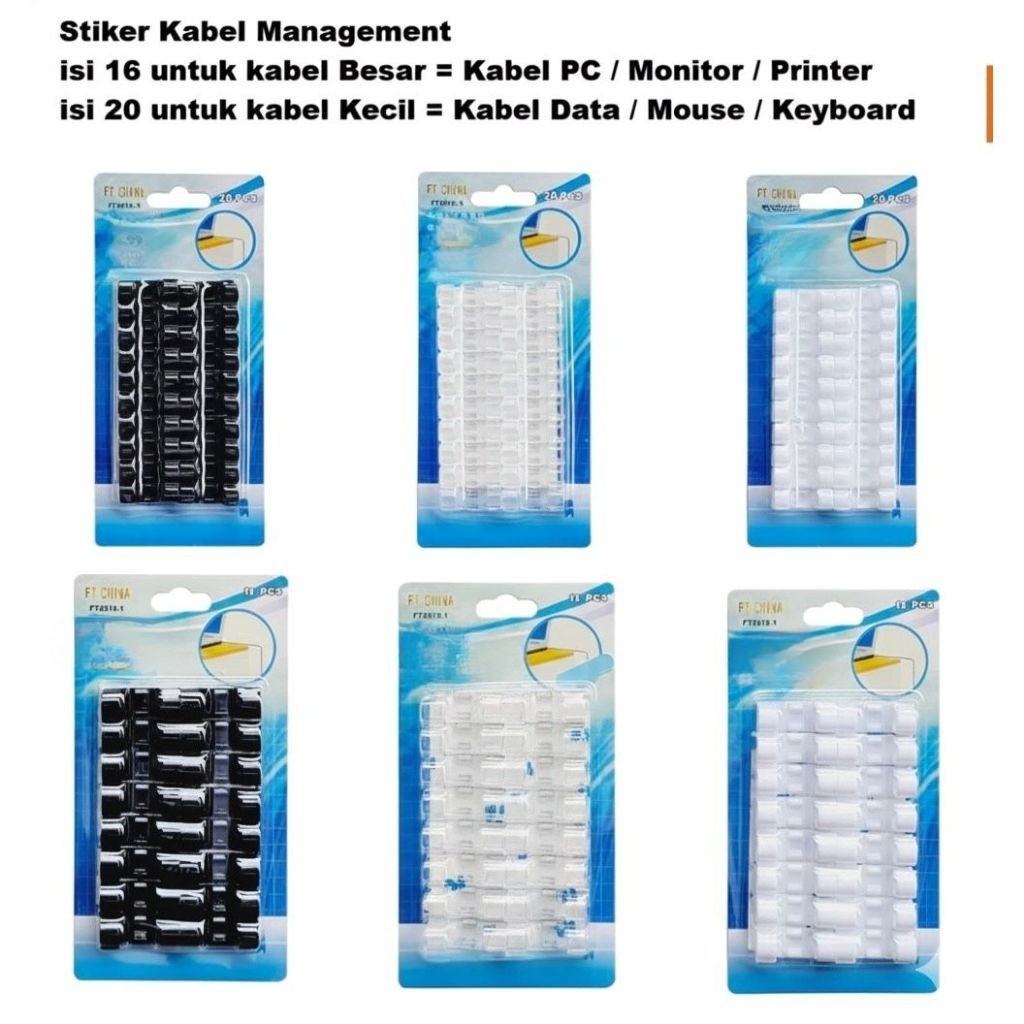 isi 20 / 16 Pcs Perapih Cable Clip Klem Kabel Tempel klip USB Charger lem 3m Stiker Kabel Klem Tempe