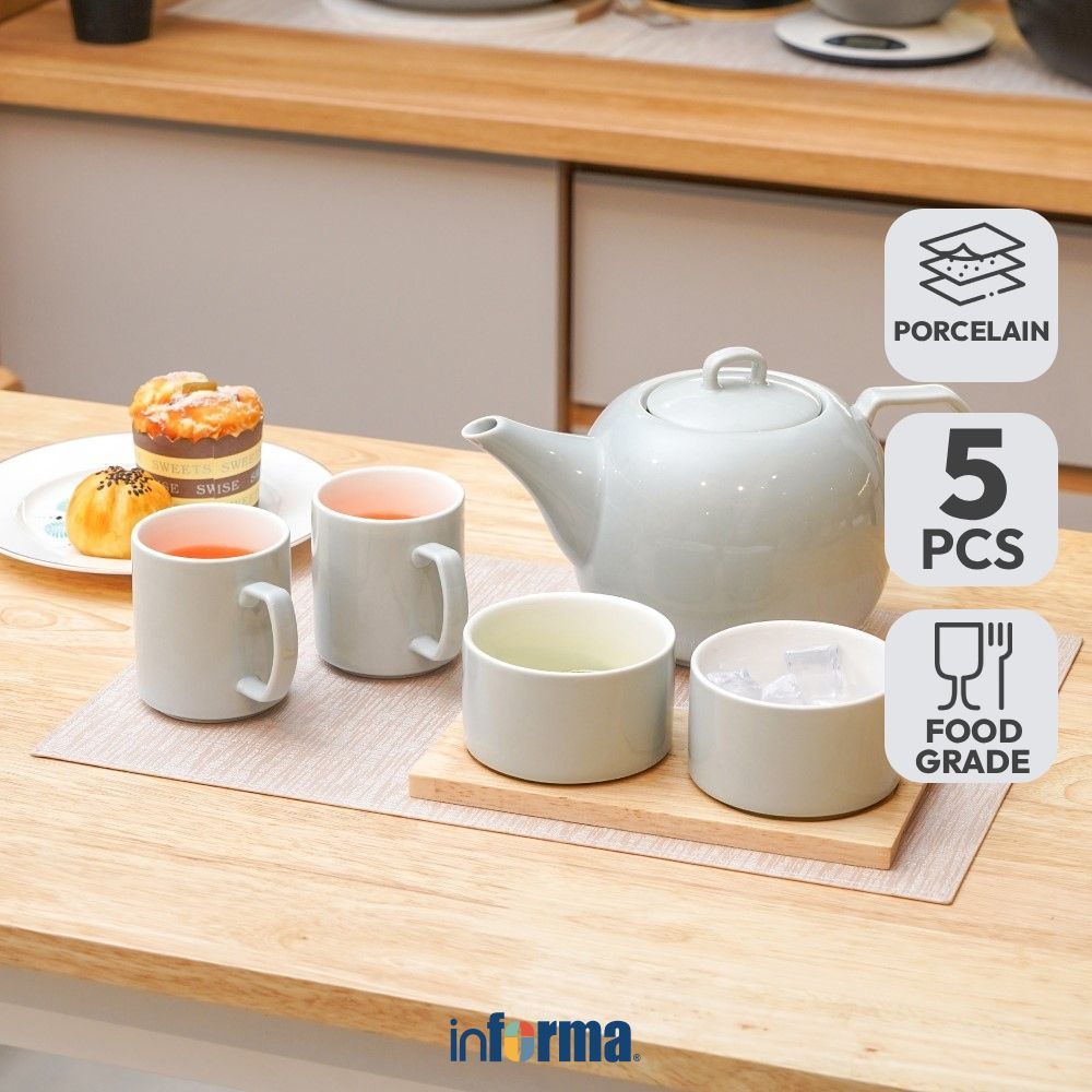 Informa Appetite Mino Teko & Cangkir Porcelain Dengan Mangkuk Set 5 pcs - Putih Drinkware Cup Tablew