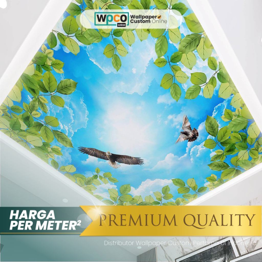 Wallpaper Plafon Ruang Tamu Motif Nature Gambar Langit Awan dan Burung Premium