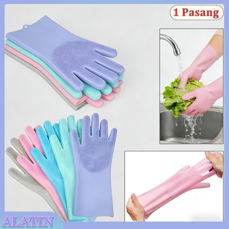 Sarung Tangan Cuci Piring Silikon/Anti Slip Ringan Praktis/Untuk Cuci Piring & Peralatan/Sarung Reus