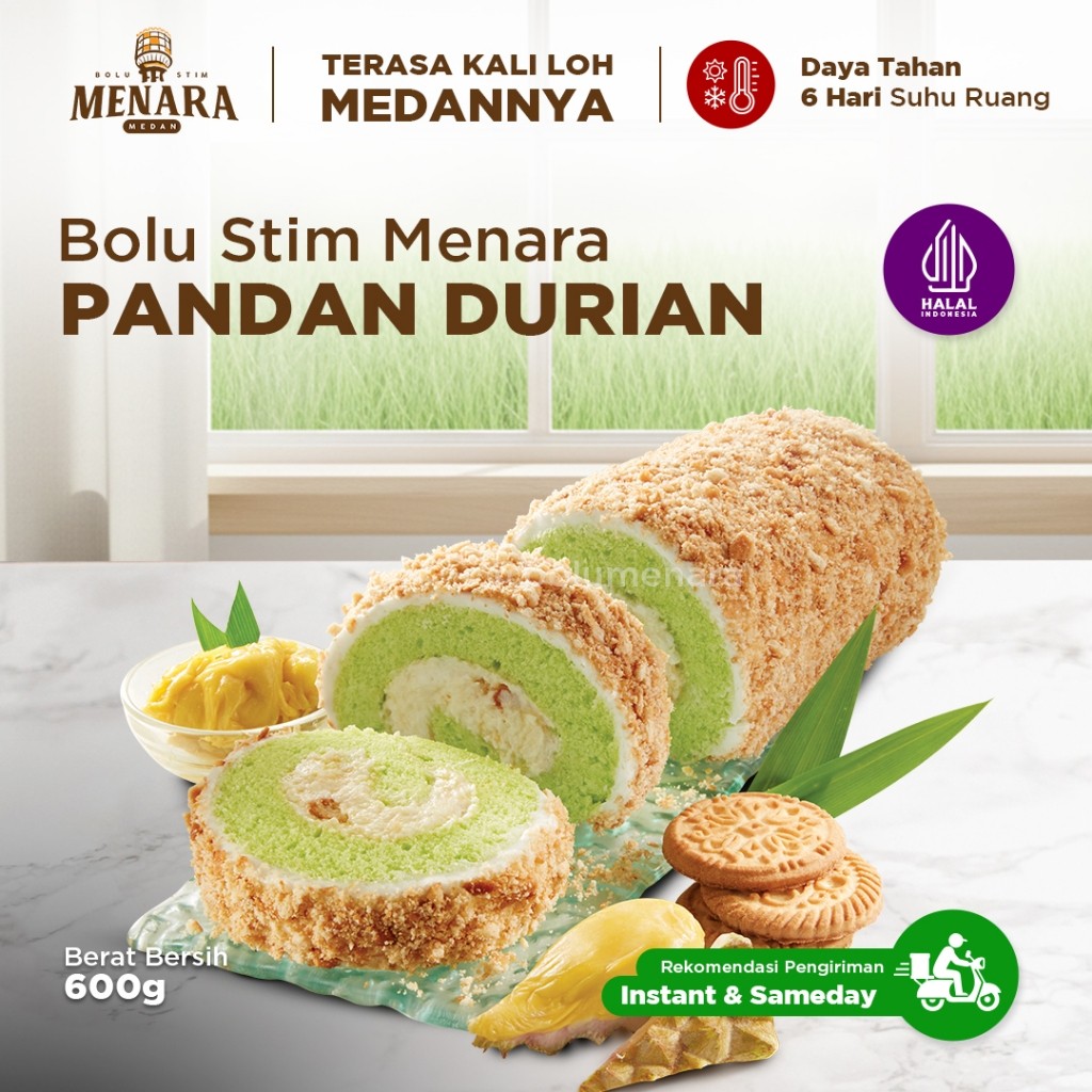Bolu Menara Pandan Durian - Reguler Pack (600 gr) - Oleh-oleh Khas Medan