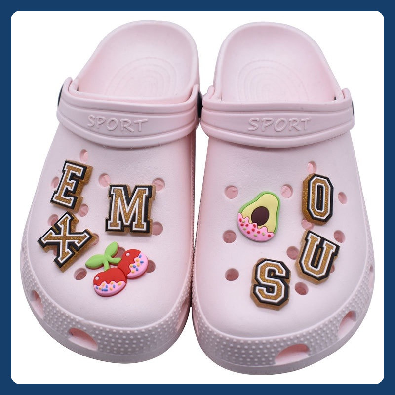 Jibb 189 Pin Sandal Angka Huruf Emas Lucu Hiasan Sendal Sepatu Lubang Kodok Baim Charms Pengait MARK