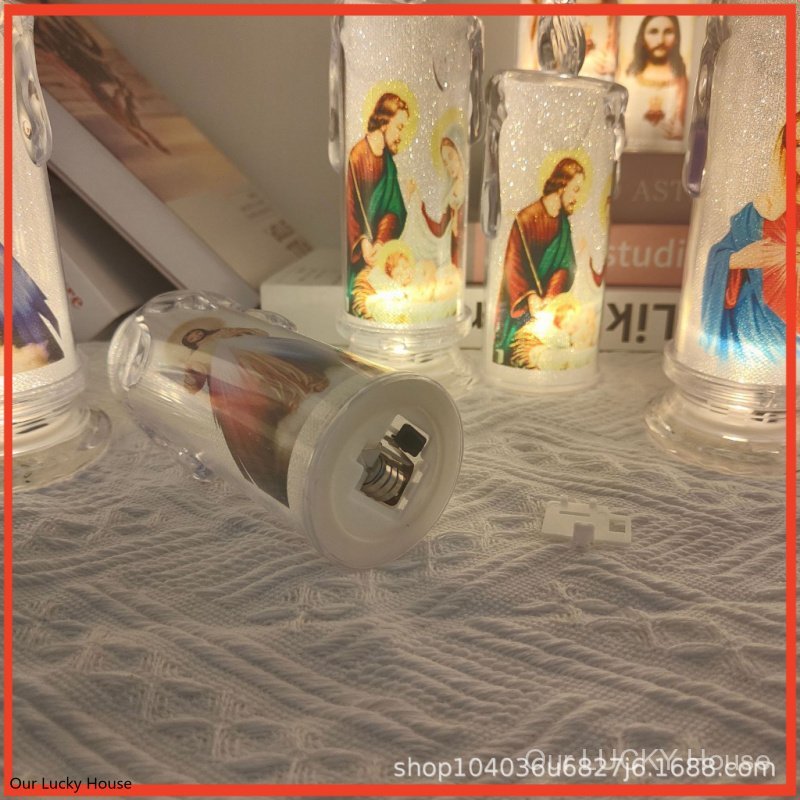 Lampu LED elektrik bentuk lilin Motif Tuhan Yesus Bunda Maria-Lilin Lampu LED Smokeless Gambar Rohan
