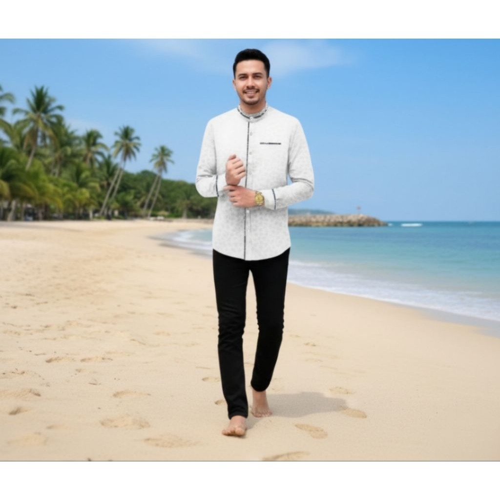 baju koko lengan panjang kemeja pria koko toyobo katun embos