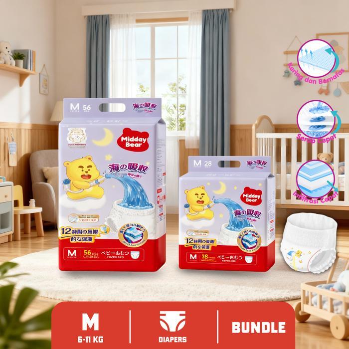 Midday Bear Sea Popok Perekat Dan Popok Celana Bayi Sekali Pakai Daya Serap Extra Night Pants