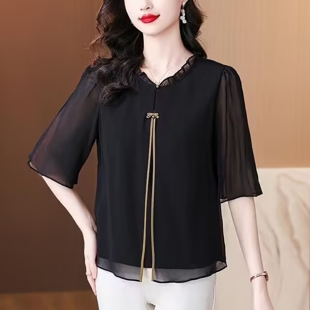 Atasan Kaos Chiffon Lengan Pendek Baju Ibu Paruh Baya Terbaru