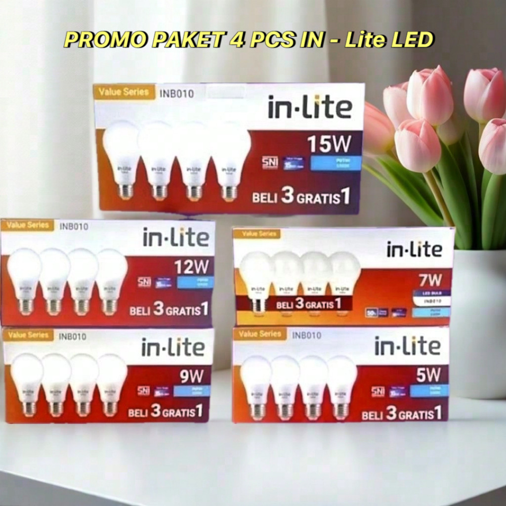 4 PCS Promo Paket IN LITE LAMPU LED BULB MultiPACK 3 GRATIS1( ISI 4 ) 5w / 7w / 9w / 12w / 15w / 18W