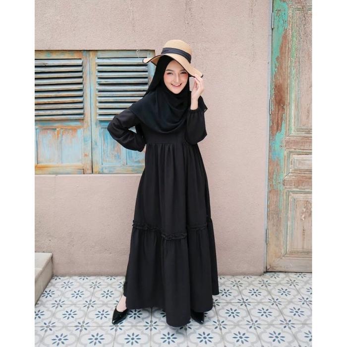 Gamis Lebaran Terbaru Baju Gamis Wanita Muslim Terbaru Bahan Wollycrepe - Hitam