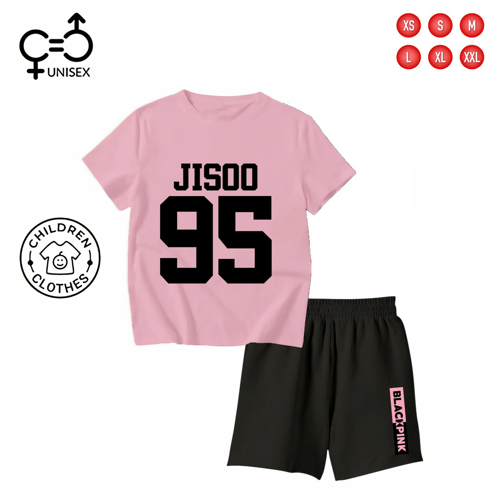 GC - SETELAN Anak Unisex KAOS + Celana PENDEK Hitam - BLACKPINK LISA ROSE JISOO JENNIE