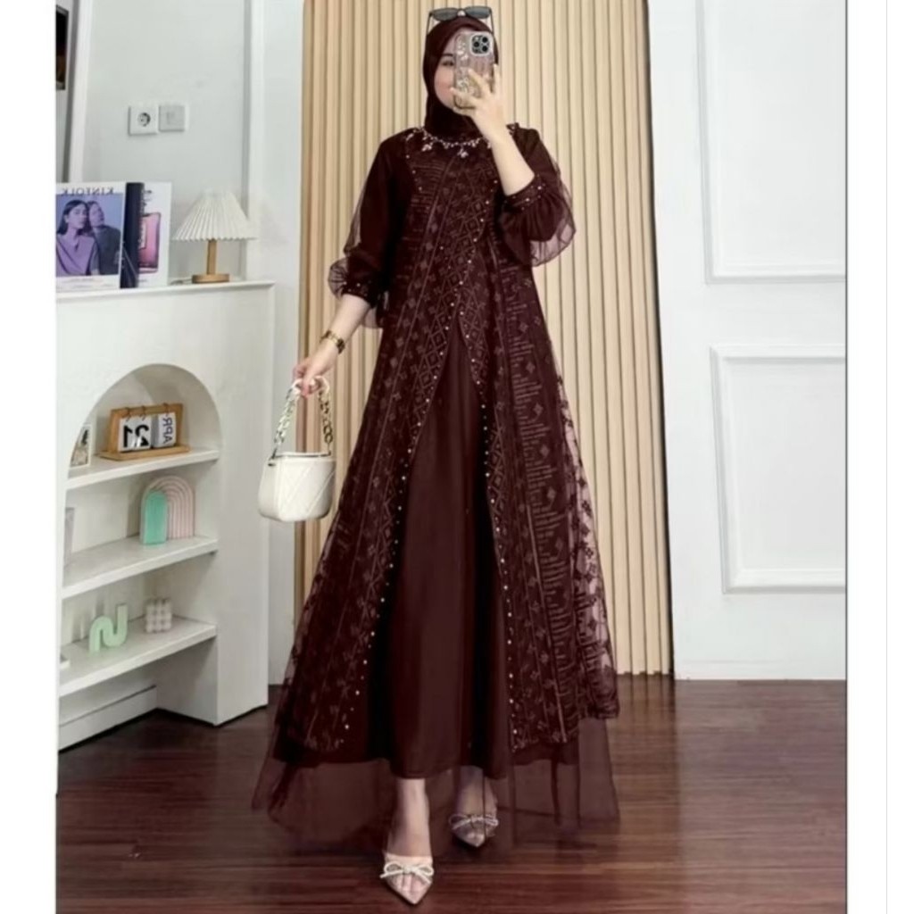 NURKHAYAH.SHOP kayla dress burkat mix tille full furring premium pakaian muslim wanita model terbaru