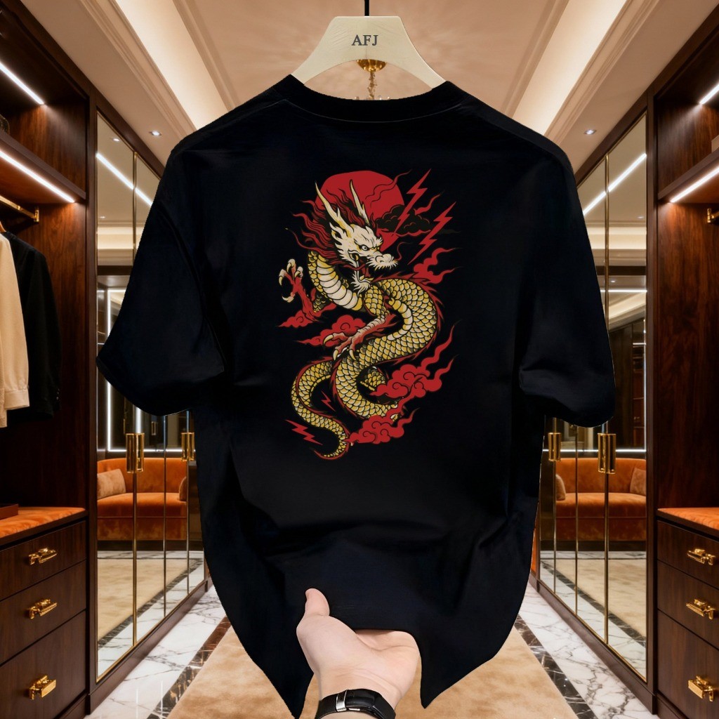 Kaos Unisex Dragon Jepang Keren Desain Naga Api Streetwear Premium
