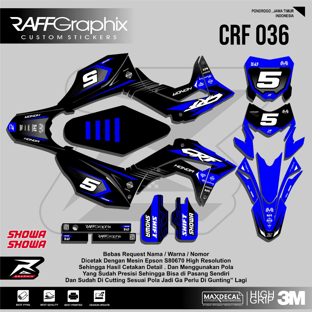 DECAL CRF 150 MERAH HITAM / DECAL CRF HITAM BIRU /STICKER CRF 150 FULL BODY