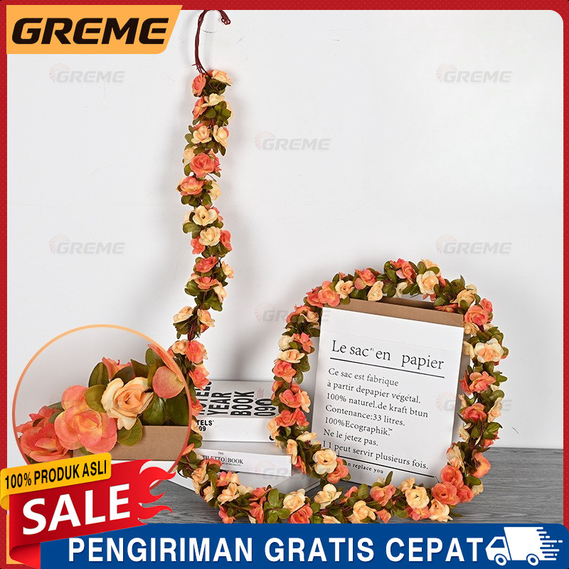 2.4m Bunga Rambat Hias Rose Ornamen Tanaman Flower Bunga plastik Buatan Hias Dekorasi / Bunga gantun