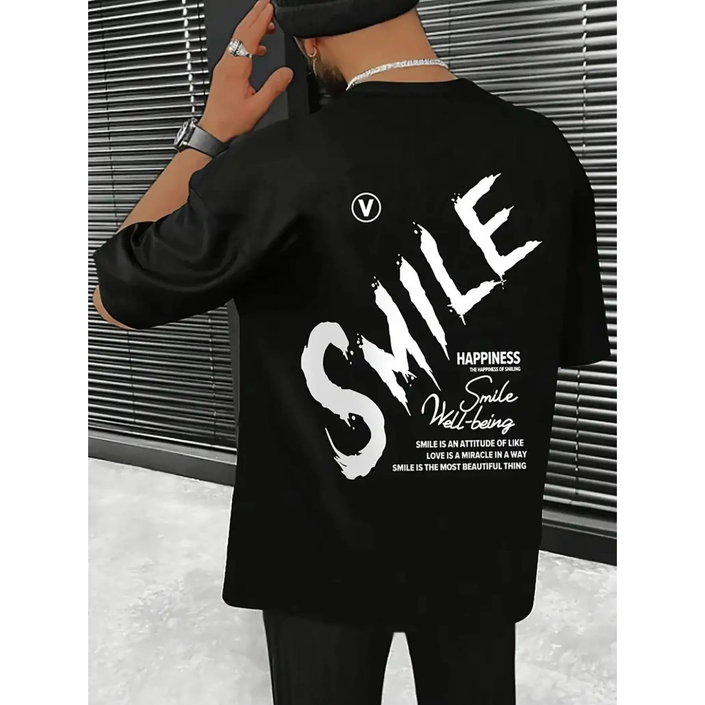 [Kaos Grafis Hip-Hop] Kaos Grafis Hip-Hop Pria - Desain Senyum Berani dengan Huruf "LOVE"|