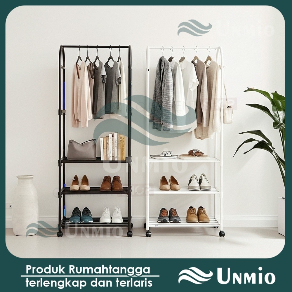 Rak Gantungan Baju Sepatu Portable 2 3 Susun Free Roda Penyimanan Tas Praktis MInimalis Modern Serba