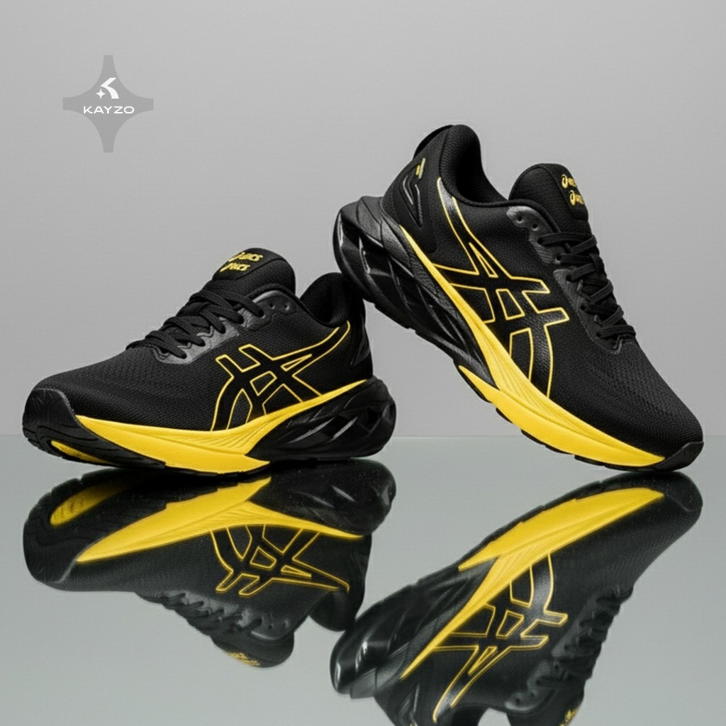 Sepatu Lari Wanita Asics Hitam Kuning Nyaman & Ringan Olahraga Volly Terbaru