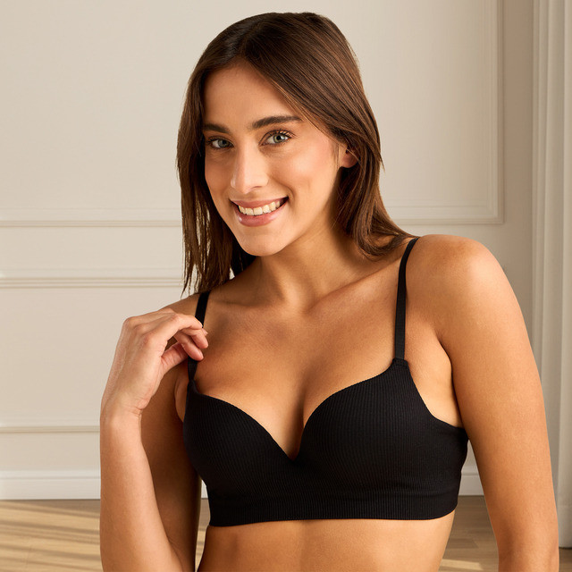 Max Fashions Dalaman Wanita Ribbed Wired Bra - Black Dark