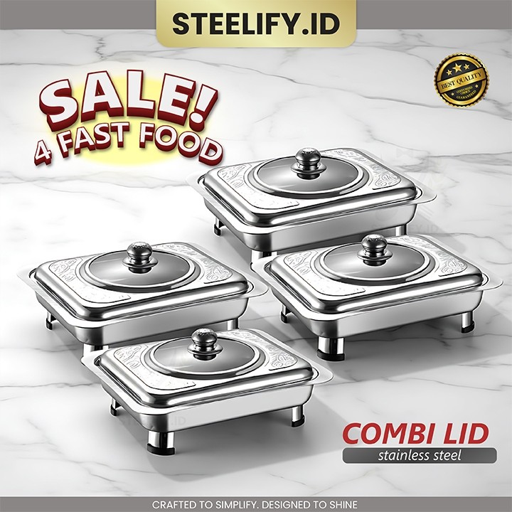 STEELIFY CUCI GUDANG Tempat Makanan Stainless Steel Dengan Tutup | Food Warmer Chafing Dish | Wadah 