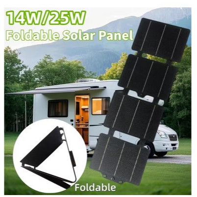 2026 new Portable  Power Bank Tenaga Matahari Solar Panel Travel Foldable Tas Siaga 14W 5V Port USB 