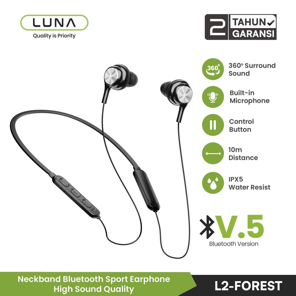 LUNA Headphone Olahraga Bluetooth Neckband Bluetooth V5.0 jangkauan transmisi 10m peringkat tahan ai
