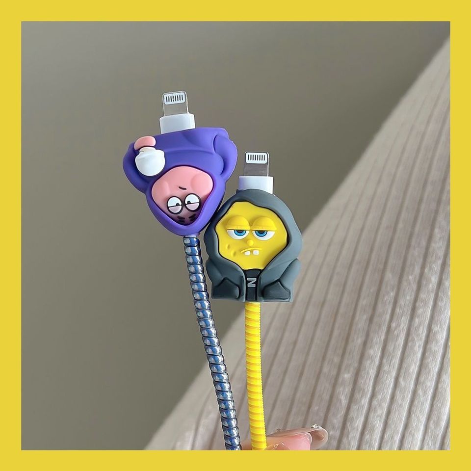 For iphone 16 Charger USB Cable Case Cover Protector,SpongeBob Patrick Star Silicone Protective Cove