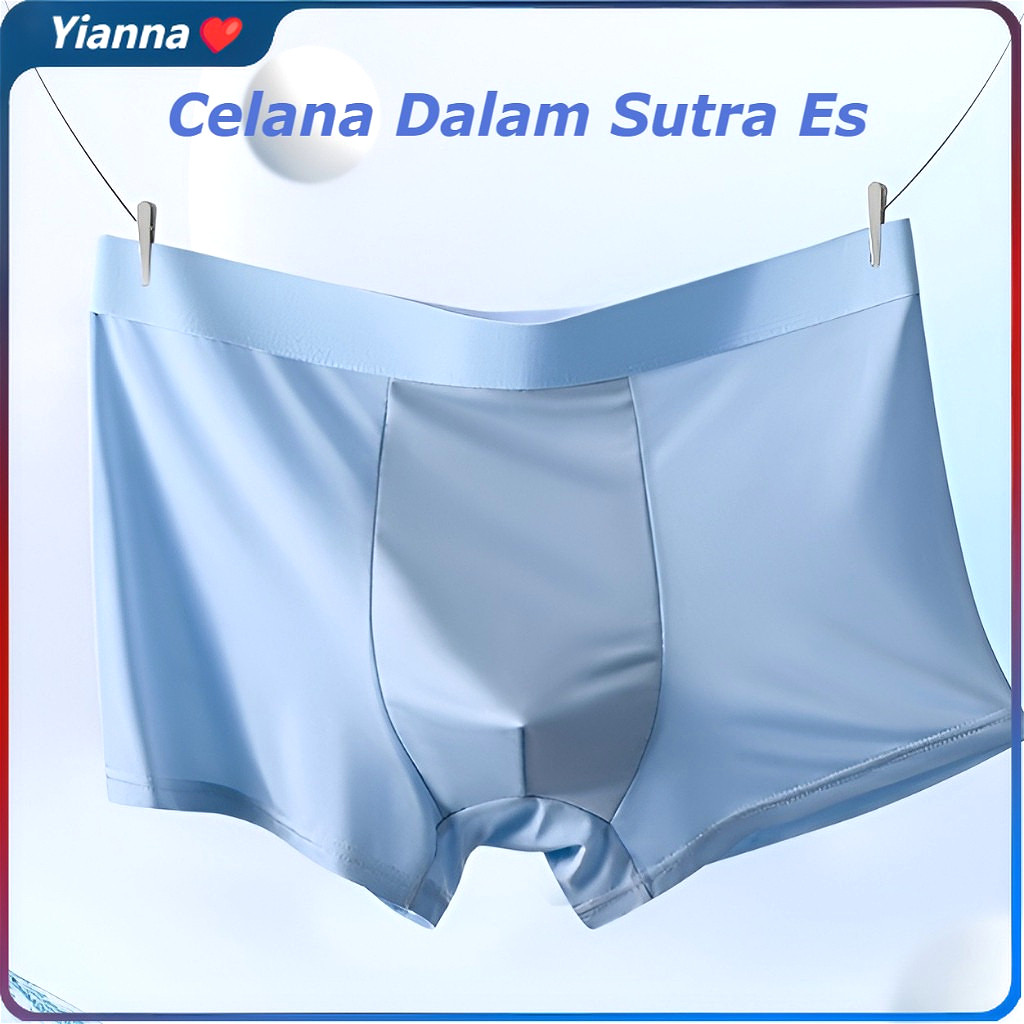 Celana Dalam Boxer Pria Ice Silk Solid Color, Size L-4XL, Musim Panas Licin dan Bernapas, Celana Pan