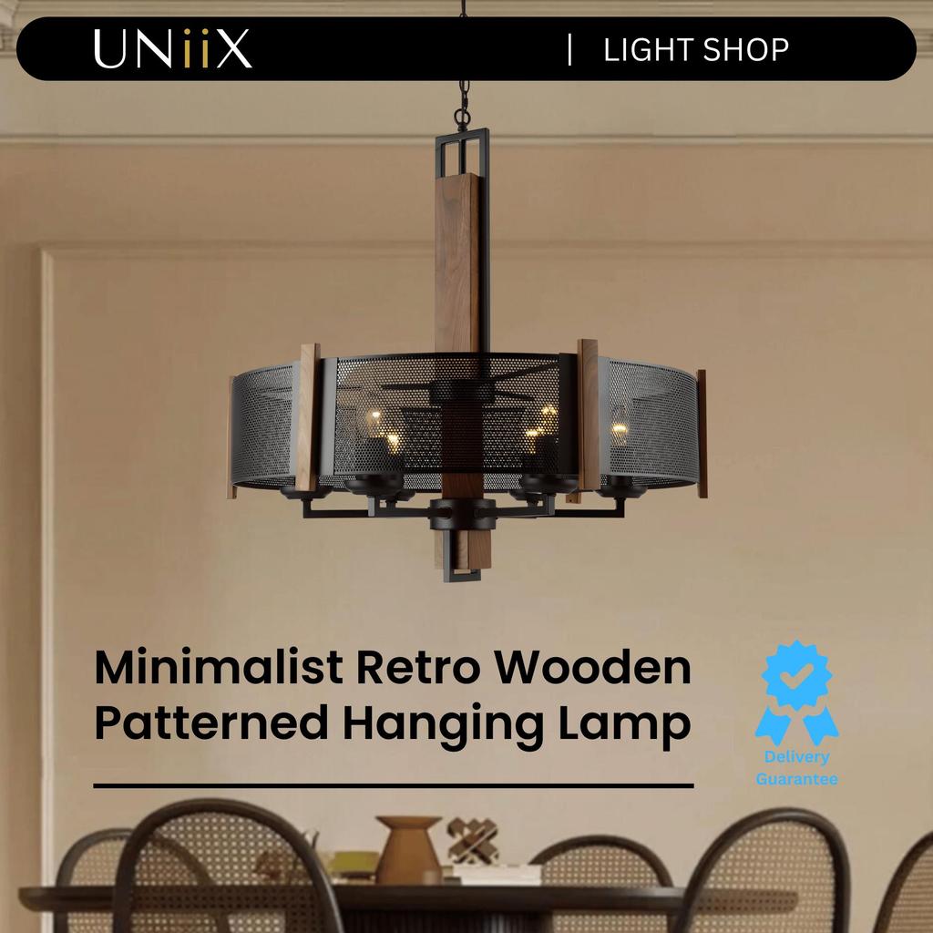UNiiX - LG25608 | Lampu Gantung Hias Minimalis Retro Motif Kayu Untuk Ruang Tamu, Teras, dan Meja Ma