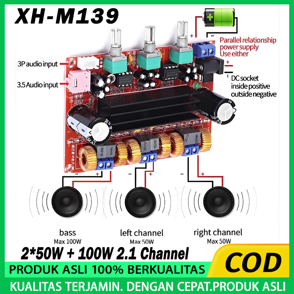 Amplifier TPA3116D2 200W Max 2.1 CH Subwoofer Board XH-M139 Suara Bass Nendang HIFI Stereo Digital P