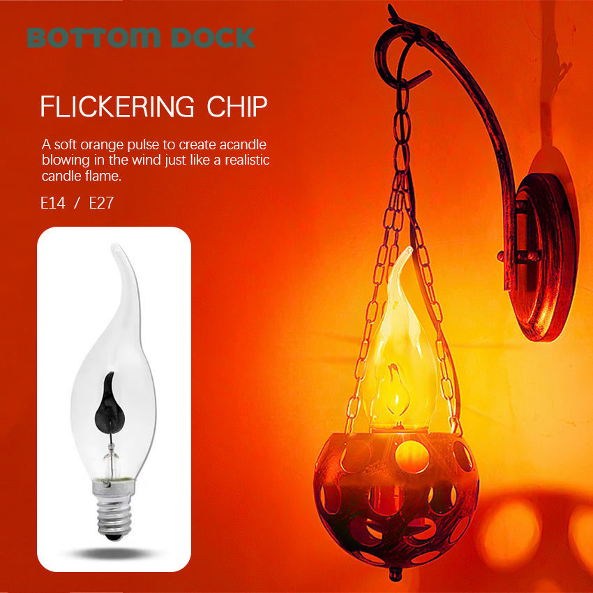 Lampu Bohlam LED Efek Api E14 E27 Flame Flicker Candle Light Bohlam Api Lilin Dekorasi Vintage Cafe 
