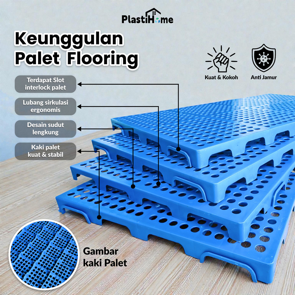 Alas Lantai Plastik Anti Lembab 100x60 cm600x60cm  – Pallet Plastik Tebal Kuat, Tahan Air & Tidak Be
