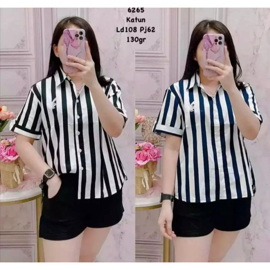 KEMEJA SALUR RETRO WANITA LENGAN PENDEK JUMBO LD 120 3XL / ATASAN WANITA LENGAN PENDEK OVERSIZE KEKI