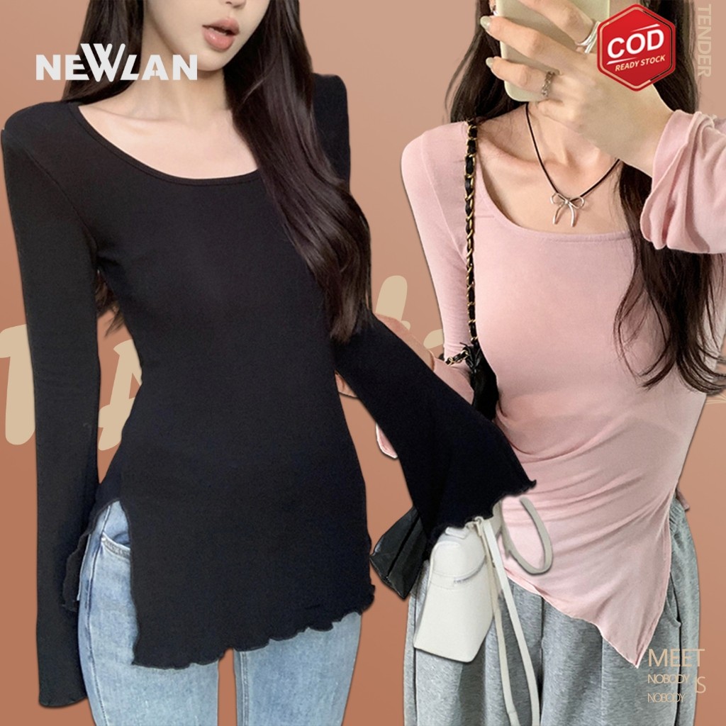 Yoohui ZZ114 Baju Wanita Fasion Lengan Panjang Kaos Polos Wanita Korea Spandek Long Sleeve Women's T