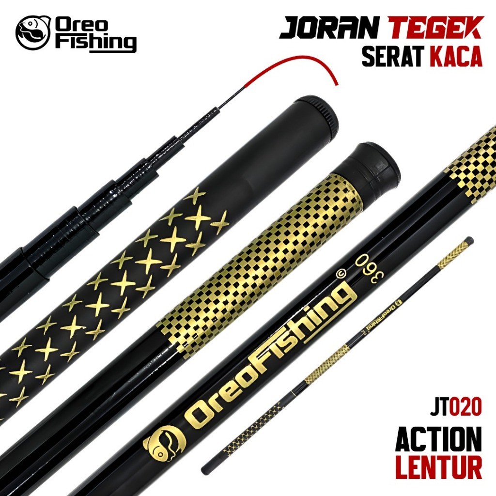 Oreo Fishing Joran Tegek Bahan Serat Kaca Fiberglass Action Lentur Responsif Ringan Kuat & Sensitif