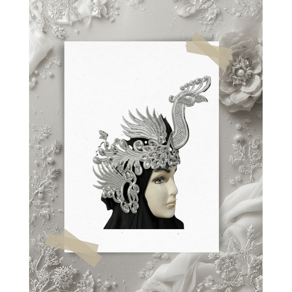 Mahkota Siger Bordir Motif Merak untuk Kostum Tari