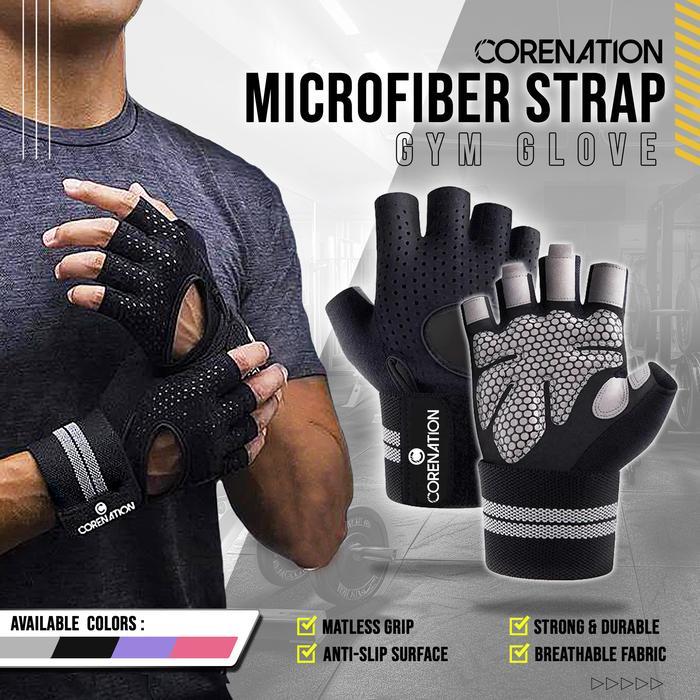(XABA MART) CoreNation Active Glove Fitness Gym Microfiber Long Strap Sarung Tangan Fitness Gym Olah