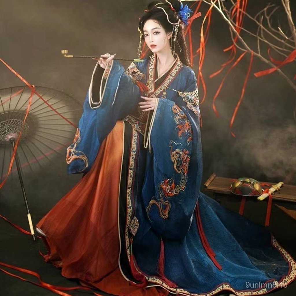 Paket Hanfu Kreatif Lebaran Modern TB Wanita Tipis Gaun Berkerah Bersilang Anggun Seperti Dewi