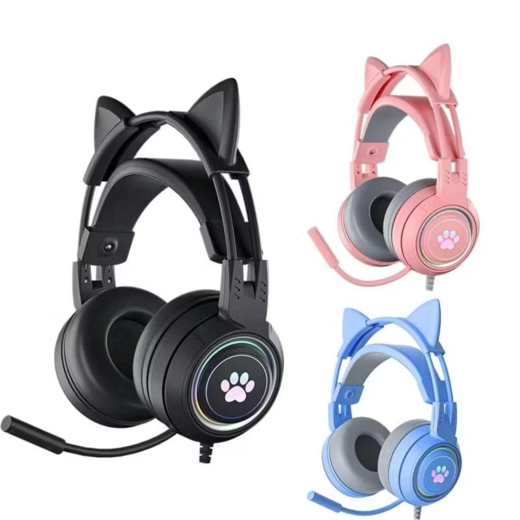SY-G25 Cat Ear Gaming Headphone For PC Computer Headset With Microphone Wired USB 3.5mm PS4/Xbox One