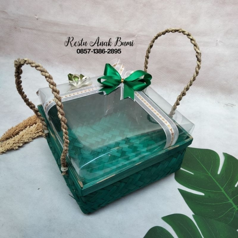 BMT wadah hampers keranjang seserahan uniq etnik hijau pita griter dobel hijau box mika | box hantar