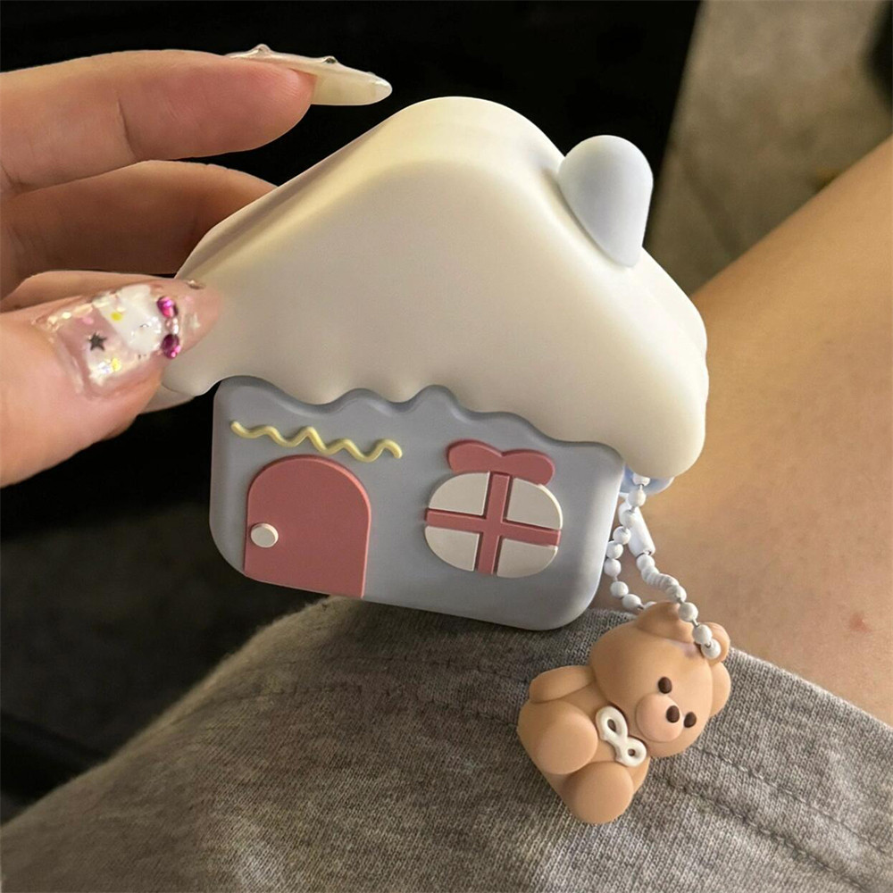 Cute Cartoon 3D House Silicone Earphone Case For Airpods 1 2 3 With Bear Pendant Protective Shell So