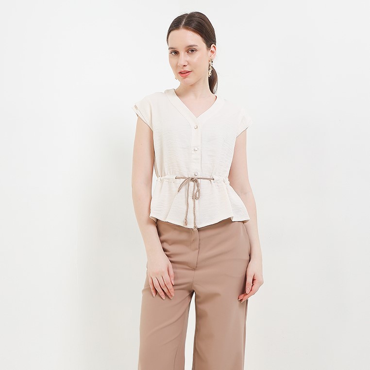X EIGHT Henrietta Blouses - Blouse V-Neck Tanpa Lengan