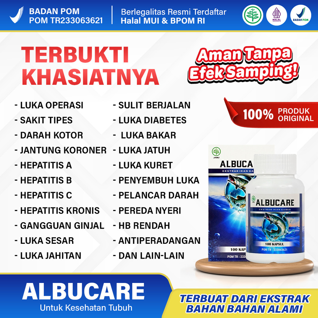 Obat Tradisional Ekstrak Ikan Gabus / Kutuk / Bogo Asli - Albucare 100 Kapsul