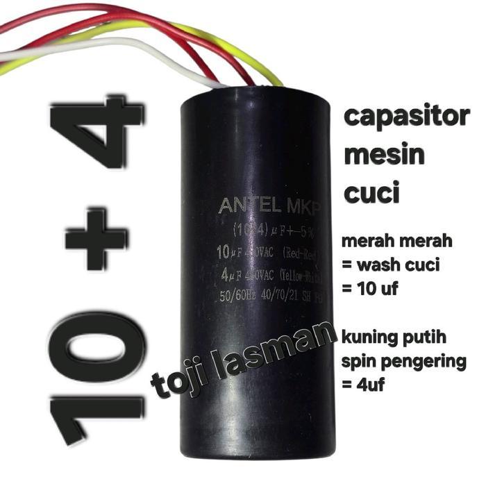 ( 10 + 4 ) kapasitor capasitor mesin cuci wash machine 10uf + 4uf ANTEL MKP +- 5% 450VAC 400v 450v a