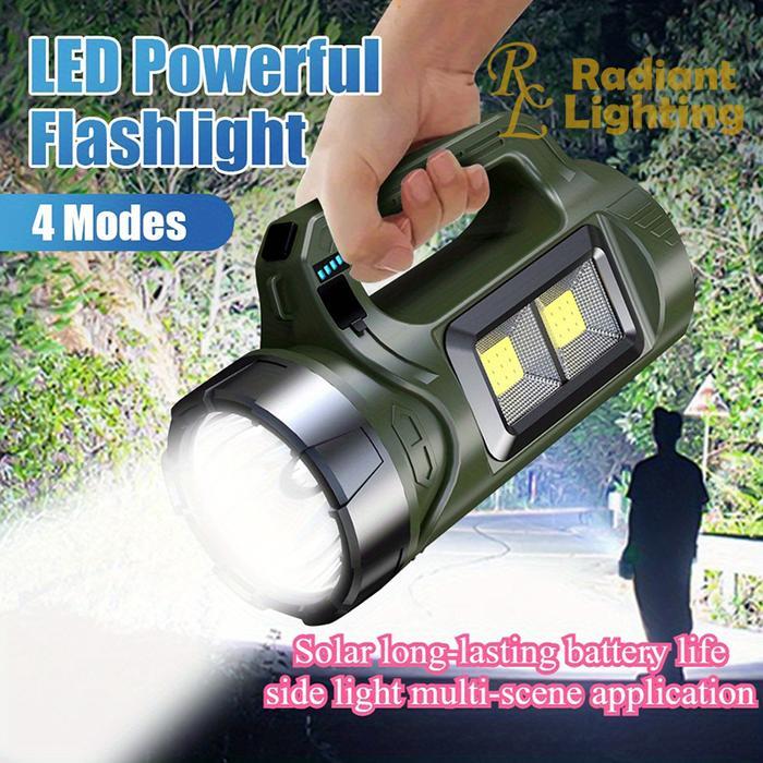 Lampu Emergency Darurat Senter Super Terang Cas USB dan Solar - Hijau Army