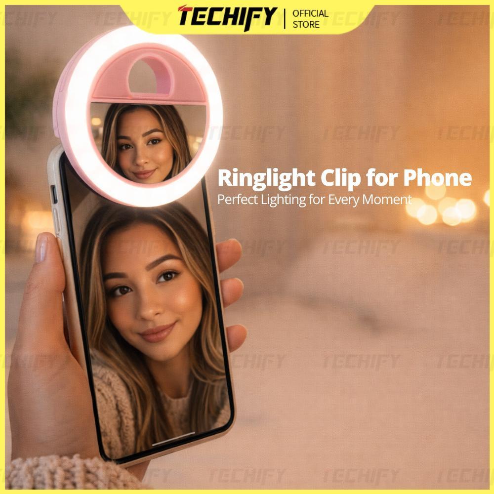 RING LIGHT MINI LED PORTABLE DENGAN CERMIN | LAMPU SELFIE CLIP ON HP | LAMPU MAKEUP ISI ULANG USB | 