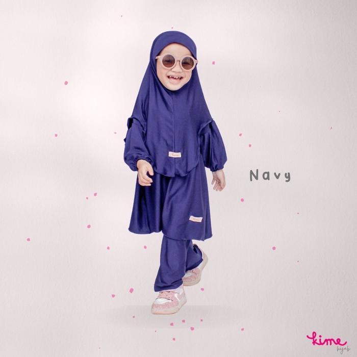 Setelan Baju Anak Perempuan Lengkap Gamis Hijab Celana Lubna Set - Navy