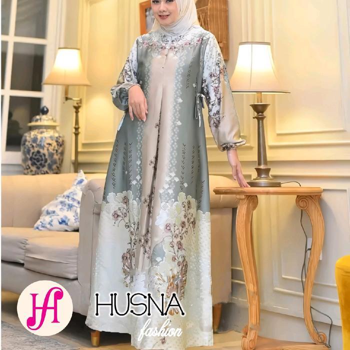 MEDINA DRESS/GAMIS Pesta SILK PREMIUM MOTIF PRINT JUMBO Muslim Wanita Kantong Nyaman kain Maxmara Te